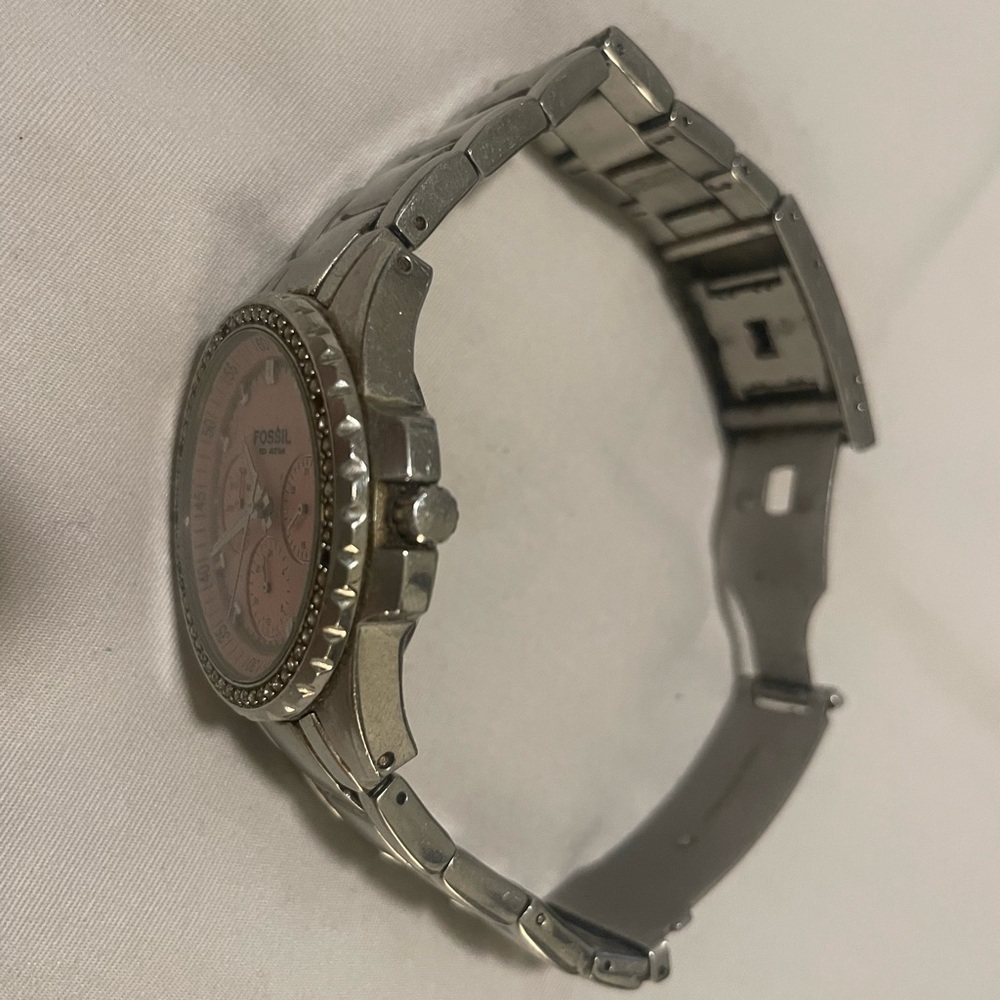Fossil Women's Silver Watch with Pink Dial and Crystal Accents - Picture 5 of 7